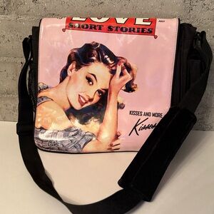 Cutie Retro Pin-Up Messenger Bag Pink “Love Short Stories” 15” Wide